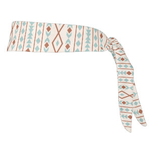 Aztec Shapes V Pattern Rust Teal Cream Tie Headband