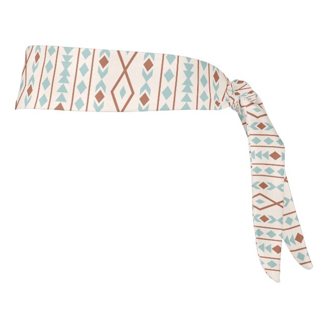 Aztec Shapes V Pattern Rust Teal Cream Tie Headband (Rotate 90)