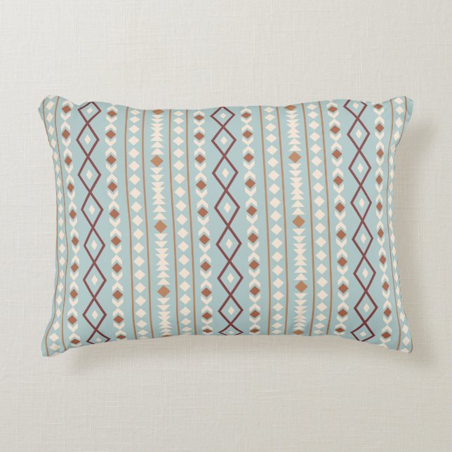 Aztec Shapes V Pattern Rusts Cream Teal-Blue Accent Pillow (Front)