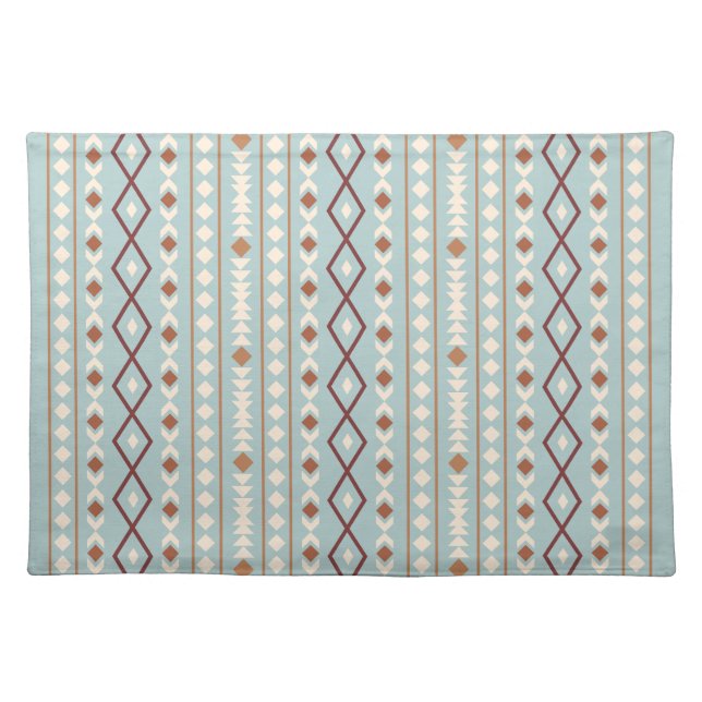Aztec Shapes V Pattern Rusts Cream Teal-Blue Cloth Placemat (Front)