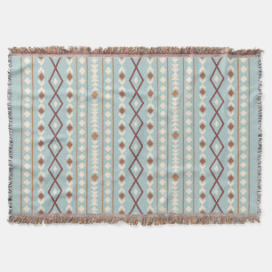 Aztec Shapes V Pattern Rusts Cream Teal-Blue Throw Blanket