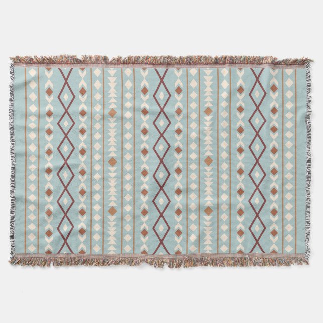 Aztec Shapes V Pattern Rusts Cream Teal-Blue Throw Blanket (Front)