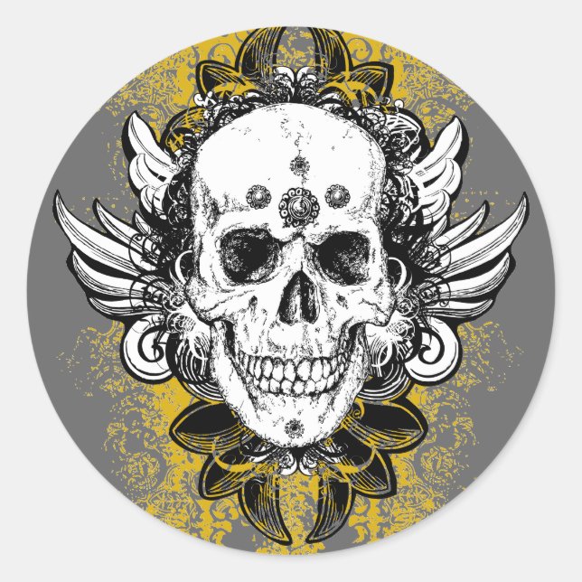 Aztec-Skull Classic Round Sticker (Front)
