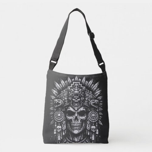 Aztec Skull Headdress by BurnsInHell Crossbody Bag
