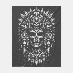 Aztec Skull Headdress by BurnsInHell Fleece Blanket