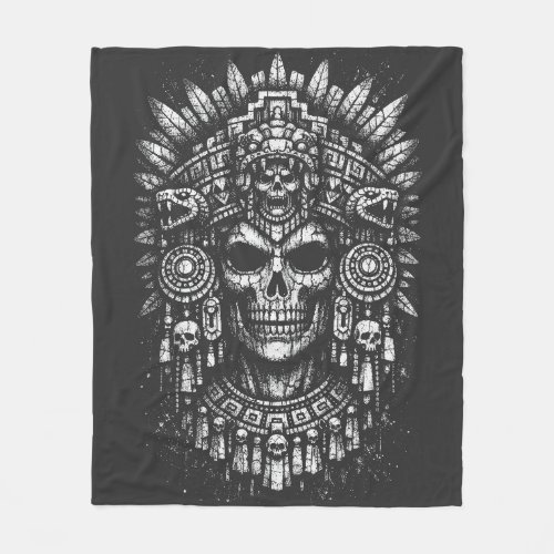Aztec Skull Headdress by BurnsInHell Fleece Blanket