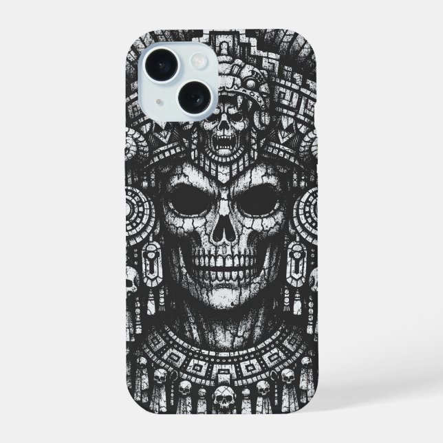 Aztec Skull Headdress by BurnsInHell iPhone 15 Case (Back)
