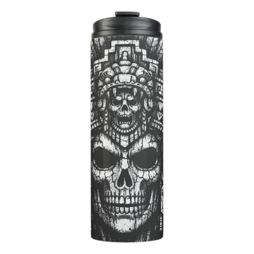 Aztec Skull Headdress by BurnsInHell Thermal Tumbler