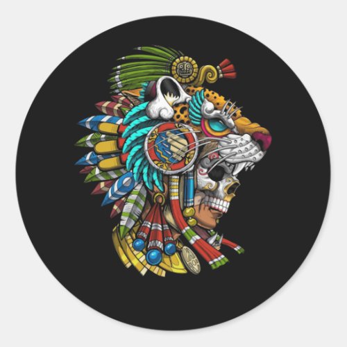 Aztec Skull Jaguar Warrior Mask Ancient Mayan Classic Round Sticker