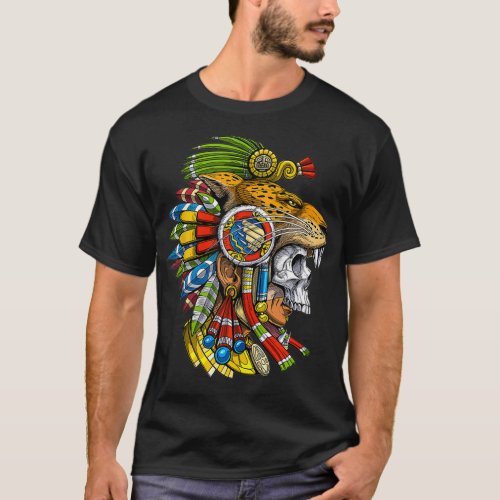 Aztec Skull Jaguar Warrior Mask Ancient Mayan Myth T_Shirt