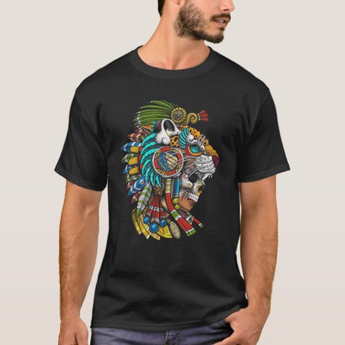 Aztec Skull Jaguar Warrior Mask Ancient Mayan T_Shirt
