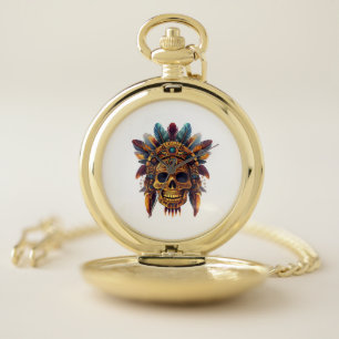 Aztec Skull Relic Pocket Watch