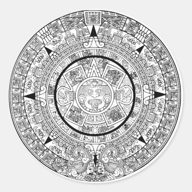 Aztec Solar Disk Calendar Classic Round Sticker (Front)