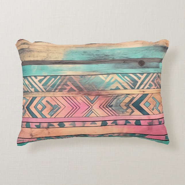 Aztec Southwestern Blue And Pink Tribal Accent Pillow (Front)