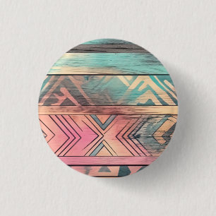 Aztec Southwestern Blue And Pink Tribal Button