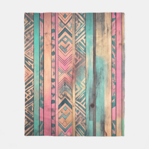 Aztec Southwestern Blue And Pink Tribal Fleece Blanket
