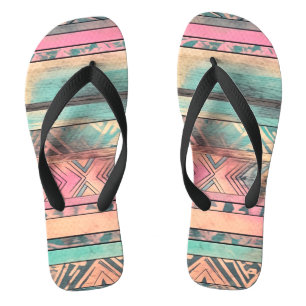 Aztec Southwestern Blue And Pink Tribal Flip Flops