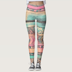 Aztec Southwestern Blue And Pink Tribal Leggings