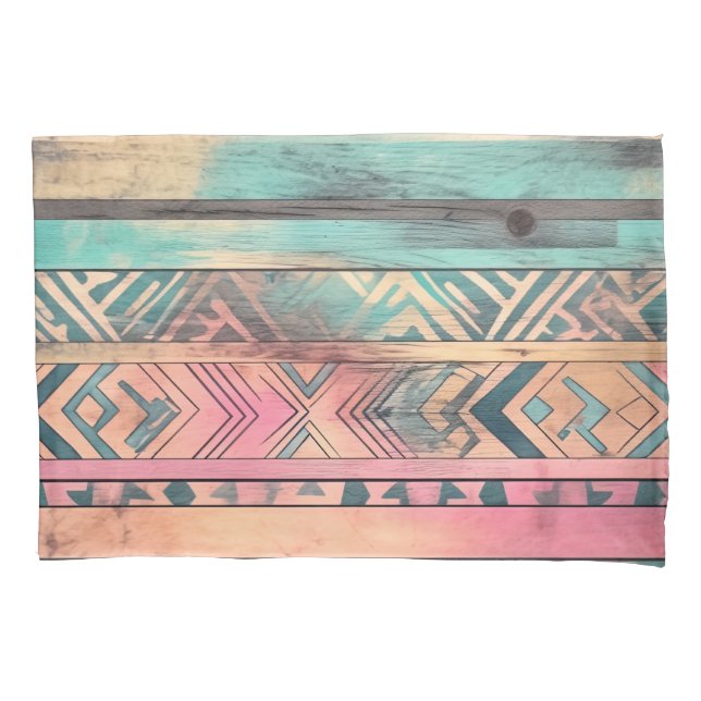Aztec Southwestern Blue And Pink Tribal Pillow Case (Front-Left)