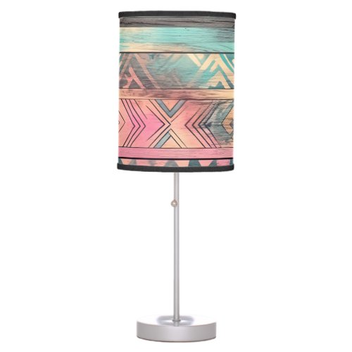 Aztec Southwestern Blue And Pink Tribal Table Lamp