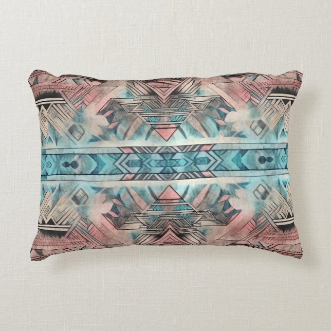 Aztec Southwestern Pastel Pink And Blue Accent Pillow (Front)