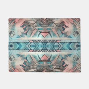 Aztec Southwestern Pastel Pink And Blue Doormat