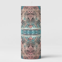 Aztec Southwestern Pastel Pink And Blue Pillar Candle