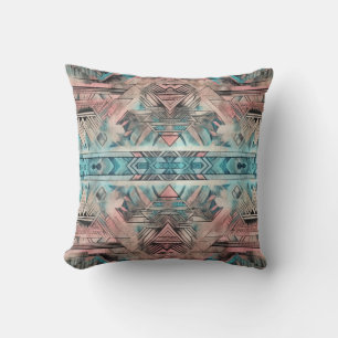 Aztec Southwestern Pastel Pink And Blue Throw Pillow