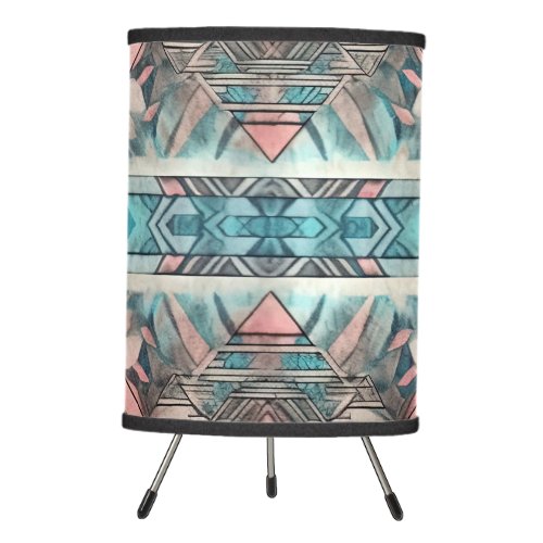 Aztec Southwestern Pastel Pink And Blue Tripod Lamp