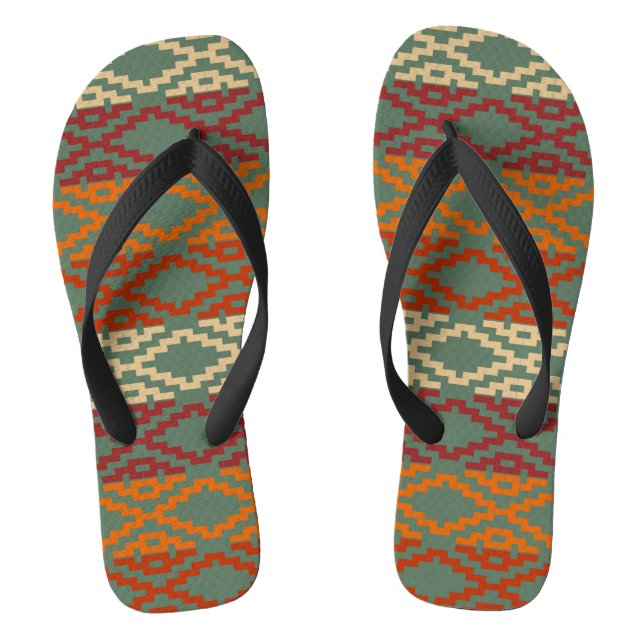 Aztec Southwestern Tribal Diamonds Flip Flops (Footbed)