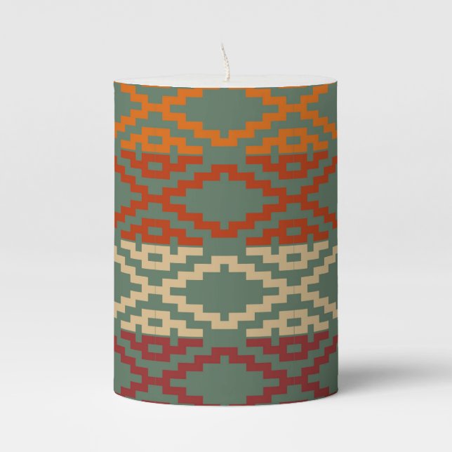 Aztec Southwestern Tribal Diamonds Pillar Candle (Front)