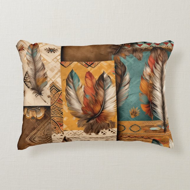 Aztec Southwestern Tribal Feathers Accent Pillow (Front)