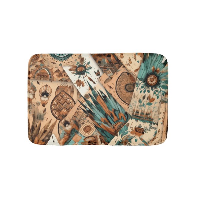 Aztec Southwestern Tribal Feathers Bath Mat (Front)
