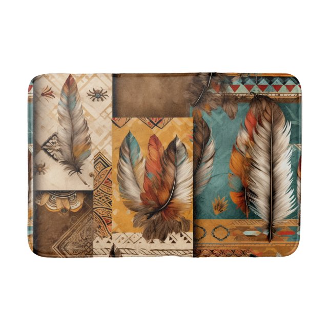 Aztec Southwestern Tribal Feathers Bath Mat (Front)
