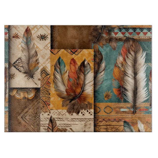 Aztec Southwestern Tribal Feathers Cutting Board (Front)