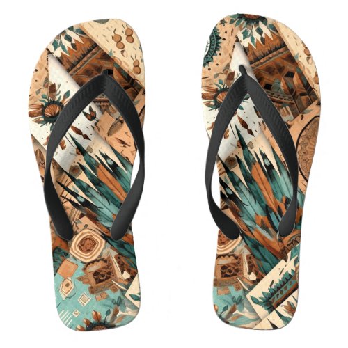 Aztec Southwestern Tribal Feathers Flip Flops