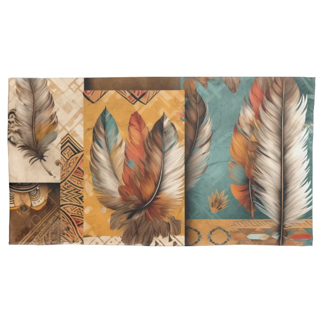 Aztec Southwestern Tribal Feathers Pillow Case (Front-Left)