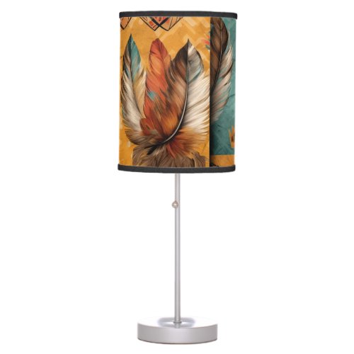 Aztec Southwestern Tribal Feathers Table Lamp