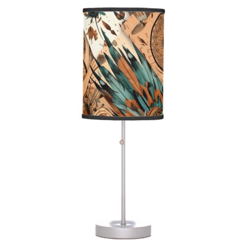 Aztec Southwestern Tribal Feathers Table Lamp