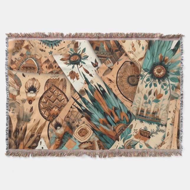 Aztec Southwestern Tribal Feathers Throw Blanket (Front)