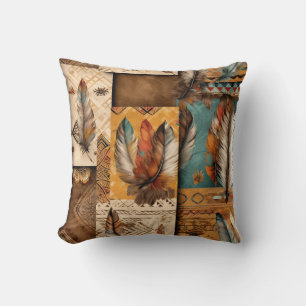 Aztec Southwestern Tribal Feathers Throw Pillow