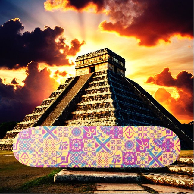 Aztec Spanish Mediterranean Tile Skateboard (Aztec Spanish Mediterranean Tile Boho Pattern Skateboard)