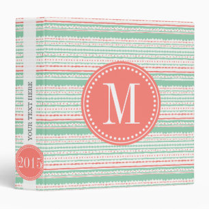 Aztec Stripes Coral & Mint Personalized Binder
