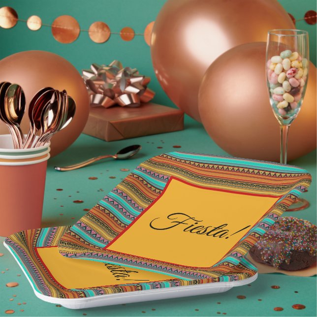 Aztec stripes "Fiesta" paper plates (Multi)
