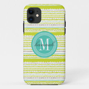 Aztec Stripes Lime & Mint Personalized iPhone 11 Case
