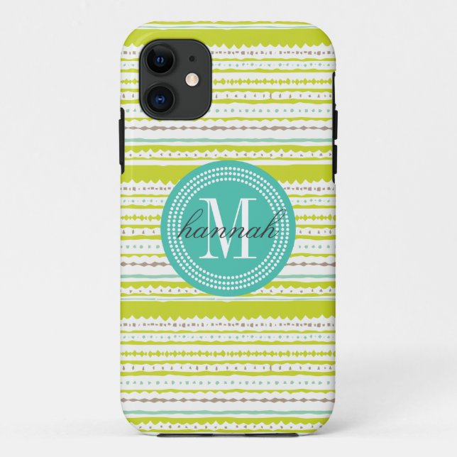 Aztec Stripes Lime & Mint Personalized Case-Mate iPhone Case (Back)