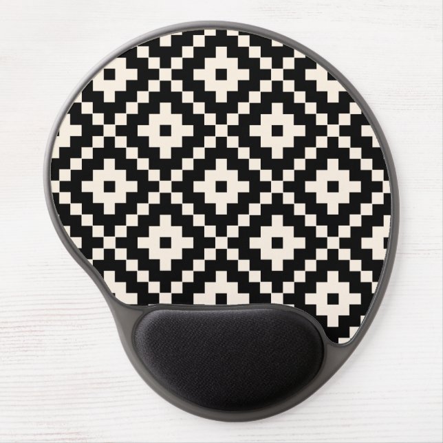 Aztec Style Block Print – Black and Cream Gel Mouse Pad (Front)