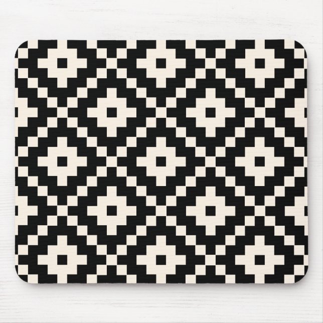 Aztec Style Block Print – Black and Cream Mouse Pad (Front)