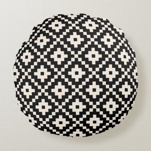 Aztec Style Block Print BlackCream Big Pattern Round Pillow
