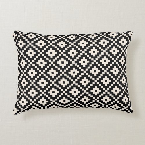 Aztec Style Block Print BlackCream Pattern Accent Pillow